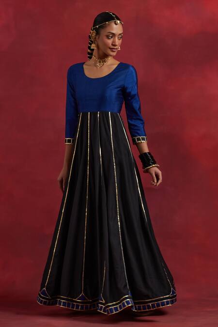 Buy The Indian Cause Blue Chanderi, Silk Gota Patti Round Ghoomar Placed Work Anarkali With Dupatta Online at Aza Fashions Buy_The Indian Cause_Blue Chanderi, Silk Gota Patti Round Ghoomar Placed Work Anarkali With Dupatta_Online_at_Aza_Fashions