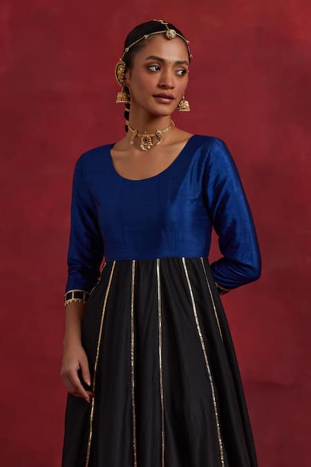 The Indian Cause Blue Chanderi, Silk Gota Patti Round Ghoomar Placed Work Anarkali With Dupatta at Aza Fashions The Indian Cause_Blue Chanderi, Silk Gota Patti Round Ghoomar Placed Work Anarkali With Dupatta_at_Aza_Fashions