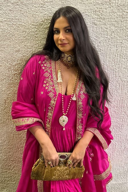 Punit Balana_Pink Silk, Organza Embroidery, Zari, Rani Sa Zardozi Jacket And Anarkali Set _Online_at_Aza_Fashions