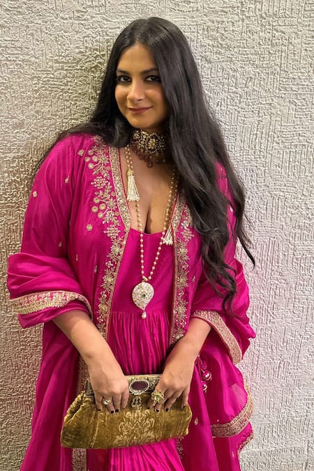 Shop_Punit Balana_Pink Silk, Organza Embroidery, Zari, Rani Sa Zardozi Jacket And Anarkali Set _Online_at_Aza_Fashions