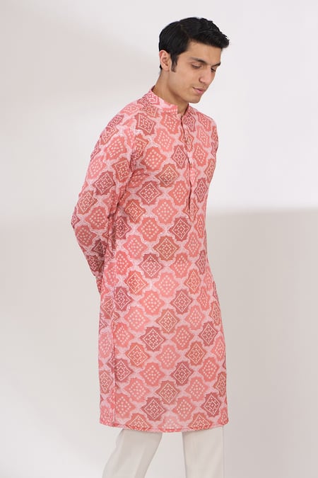 Buy_Rabani & Rakha_Pink Cotton, Silk Sequins, Embroidery Bandhani Pattern Kurta And Pant Set _Online_at_Aza_Fashions