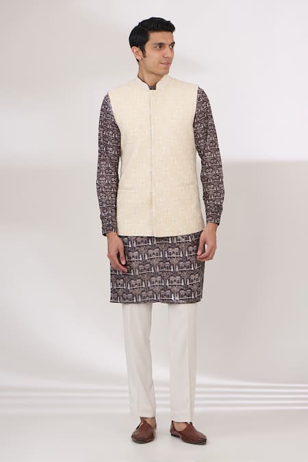 Rabani & Rakha Embroidered Bundi Jacket & Printed Kurta Set 