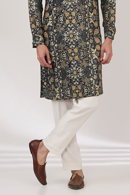 Rabani & Rakha_Black Georgette, Cotton, Silk Embroidery Floral Pattern Kurta And Pant Set _Online_at_Aza_Fashions