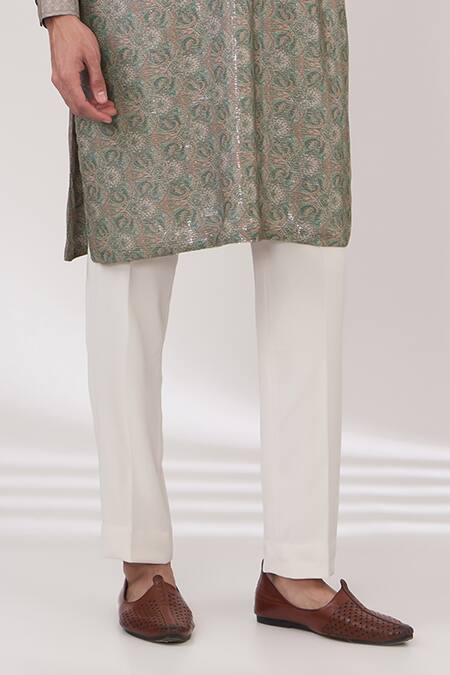 Rabani & Rakha_Grey Georgette, Cotton, Silk Sequins Patterned Kurta And Pant Set _Online_at_Aza_Fashions
