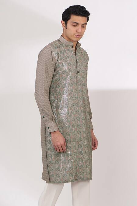 Buy_Rabani & Rakha_Grey Georgette, Cotton, Silk Sequins Patterned Kurta And Pant Set _Online_at_Aza_Fashions