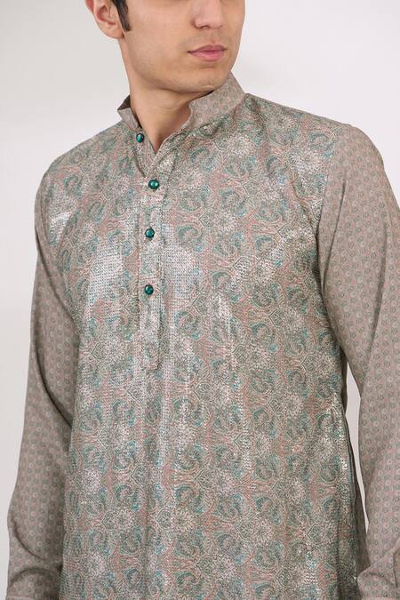 Shop_Rabani & Rakha_Grey Georgette, Cotton, Silk Sequins Patterned Kurta And Pant Set _Online_at_Aza_Fashions