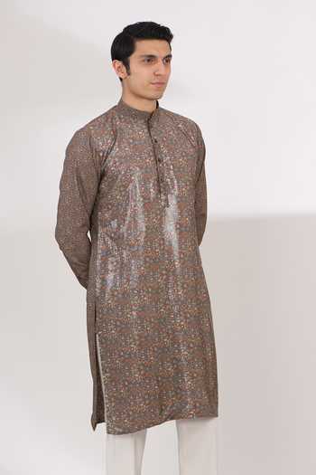 Buy Rabani & Rakha Brown Georgette, Cotton Sequins Printed Kurta And Pant Set Online at Aza Fashions Buy_Rabani & Rakha_Brown Georgette, Cotton Sequins Printed Kurta And Pant Set _Online_at_Aza_Fashions