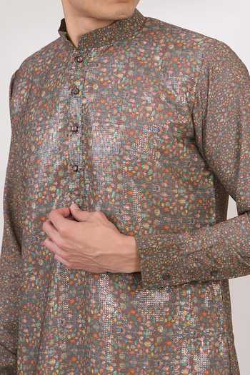 Shop Rabani & Rakha Brown Georgette, Cotton Sequins Printed Kurta And Pant Set Online at Aza Fashions Shop_Rabani & Rakha_Brown Georgette, Cotton Sequins Printed Kurta And Pant Set _Online_at_Aza_Fashions
