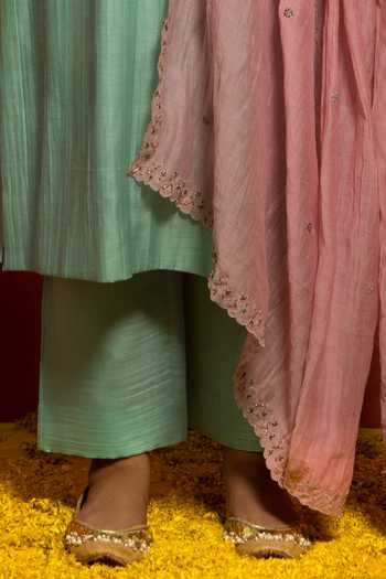 Mithi Supari Blue Pure Malai Chanderi Embellished Zari Round Kurta Set Online at Aza Fashions Mithi Supari_Blue Pure Malai Chanderi Embellished Zari Round Kurta Set _Online_at_Aza_Fashions