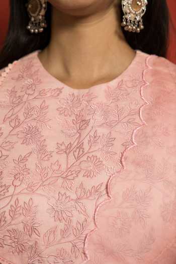 Shop_Mithi Supari_Pink Pure Silk Chanderi Embroidered Resham Round Floral Anarkali Set 