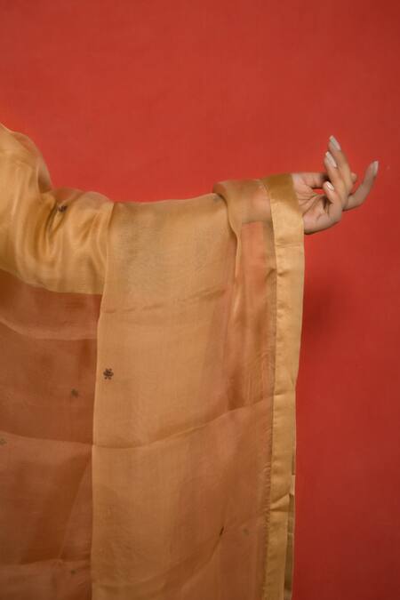 Mithi Supari Beige Pure Silk Chanderi Embroidered Resham Thread Work V Neck Kurta Set at Aza Fashions Mithi Supari_Beige Pure Silk Chanderi Embroidered Resham Thread Work V Neck Kurta Set _at_Aza_Fashions