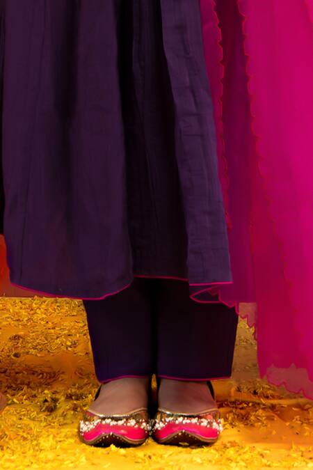 Mithi Supari_Purple Pure Malai Chanderi Embroidered Resham Thread Yoke Panelled Anarkali Set _Online_at_Aza_Fashions
