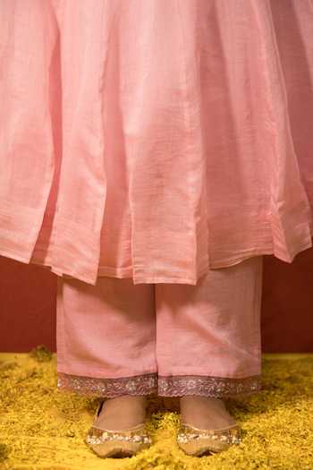 Mithi Supari Pink Pure Malai Chanderi Embroidered Resham And Zardozi Floral Yoke Anarkali Set at Aza Fashions Mithi Supari_Pink Pure Malai Chanderi Embroidered Resham And Zardozi Floral Yoke Anarkali Set _at_Aza_Fashions