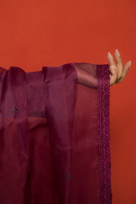 Buy_Mithi Supari_Purple Silk, Chanderi, Organza Embroidery, Lace Round Neck Straight Kurta Set _Online_at_Aza_Fashions