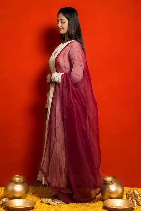 Mithi Supari_Ivory Pure Malai Chanderi Embroidered Pleated Anarkali Set With Dupatta _Online_at_Aza_Fashions