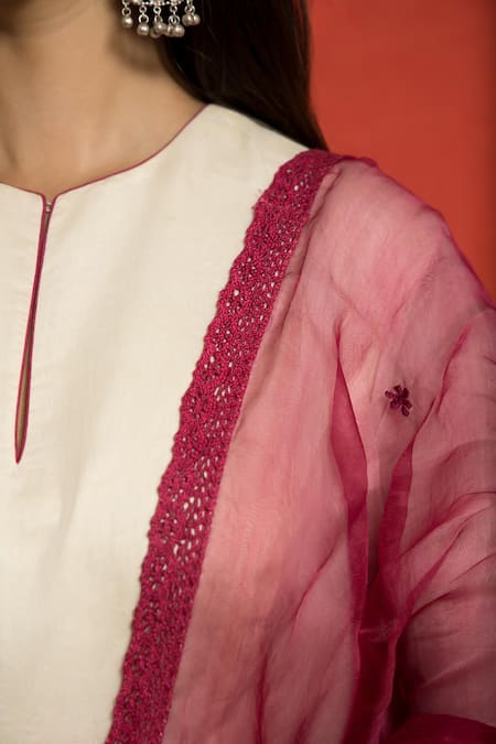 Shop_Mithi Supari_Ivory Pure Malai Chanderi Embroidered Pleated Anarkali Set With Dupatta _Online_at_Aza_Fashions