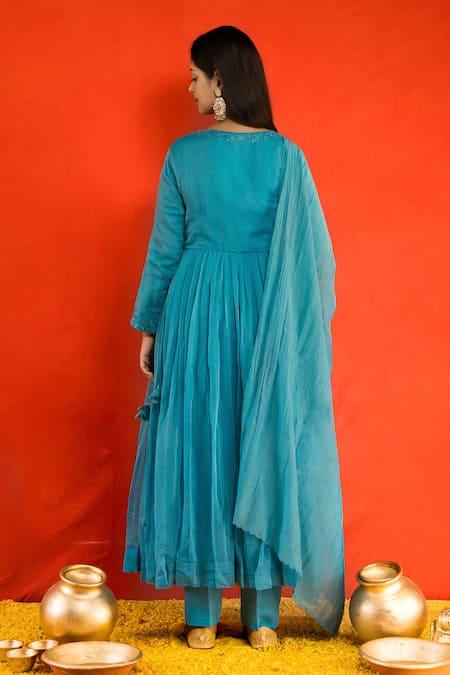 Mithi Supari Resham Embroidered Pleated Anarkali Set 