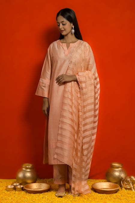 MITHI SUPARI Silk Kurta Set With Striped Dupatta 