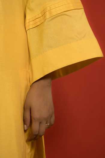 Mithi Supari_Yellow Silk, Organza Embroidery Round Straight Kurta Set With Striped Dupatta _at_Aza_Fashions