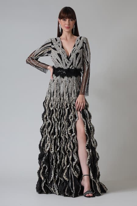 Geisha Designs Clarisse Sequins Hand Embroidered Gown 