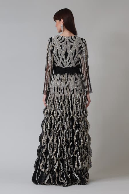 Geisha Designs Clarisse Sequins Hand Embroidered Gown 