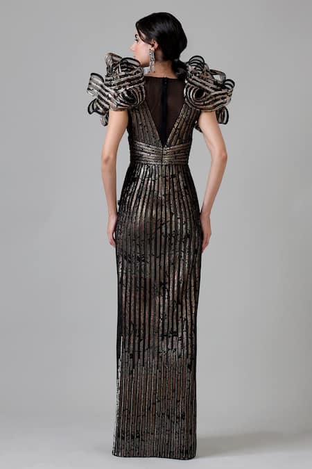 Geisha Designs Sera Floral Hand Embroidered Gown 