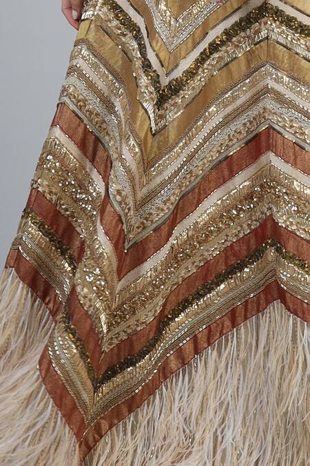 Geisha Designs Beige Nylon Hand Embroidered Sequins V Neck Elisabeth Gown Online at Aza Fashions Geisha Designs_Beige Nylon Hand Embroidered Sequins V Neck Elisabeth Gown _Online_at_Aza_Fashions