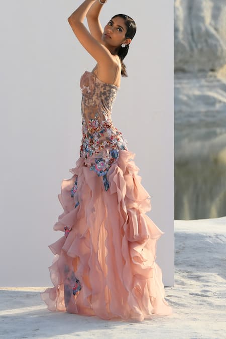 Buy Geisha Designs Pink Nylon Hand Embroidered Floral Sweetheart Pearl Gown Online at Aza Fashions Buy_Geisha Designs_Pink Nylon Hand Embroidered Floral Sweetheart Pearl Gown _Online_at_Aza_Fashions