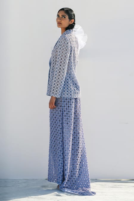 Geisha Designs Cari Hand Embroidered Blazer & Skirt Set 