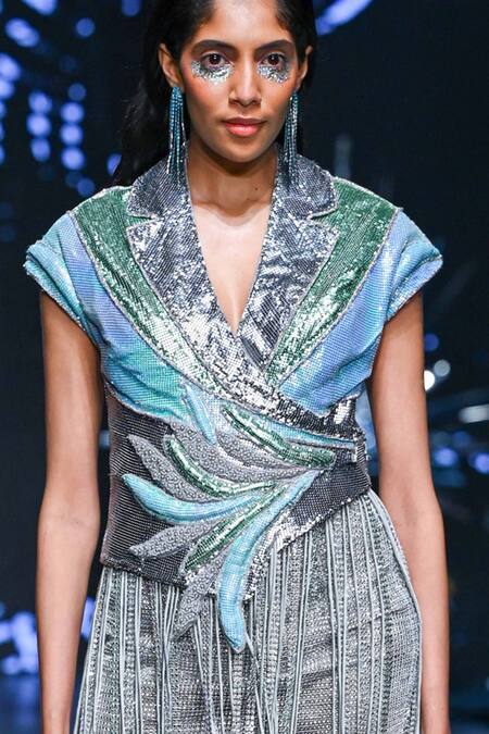 Geisha Designs Grey Nylon Embellished Rhinestone Zoraya Work Blazer And Skirt Set Online at Aza Fashions Geisha Designs_Grey Nylon Embellished Rhinestone Zoraya Work Blazer And Skirt Set _Online_at_Aza_Fashions