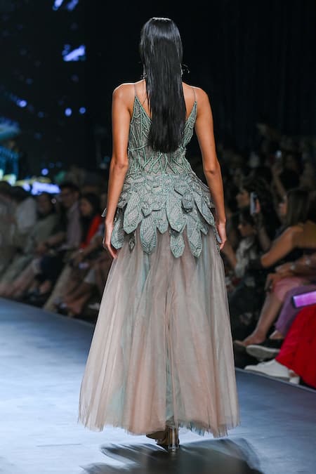 Shop Geisha Designs Brown Nylon Embellished Pearl Sweetheart Neck Nyah Gown at Aza Fashions Shop_Geisha Designs_Brown Nylon Embellished Pearl Sweetheart Neck Nyah Gown _at_Aza_Fashions