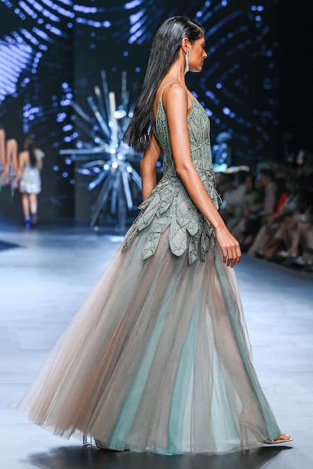 Buy Geisha Designs Brown Nylon Embellished Pearl Sweetheart Neck Nyah Gown Online at Aza Fashions Buy_Geisha Designs_Brown Nylon Embellished Pearl Sweetheart Neck Nyah Gown _Online_at_Aza_Fashions