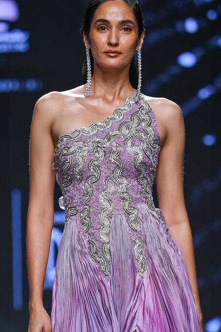 Geisha Designs_Multi Color Nylon Embroidered Cut Dana And Crystal Solange Ombre Gown  _Online_at_Aza_Fashions