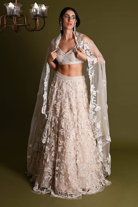 Geisha Designs Arielle Floral Jaal Embroidered Bridal Lehenga Set 