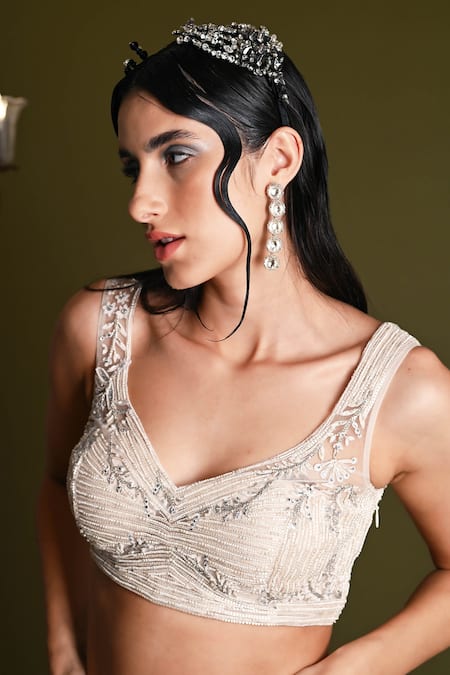 Geisha Designs Off White Nylon Embroidered Arielle Floral Jaal Bridal Lehenga Set Online at Aza Fashions Geisha Designs_Off White Nylon Embroidered Arielle Floral Jaal Bridal Lehenga Set _Online_at_Aza_Fashions