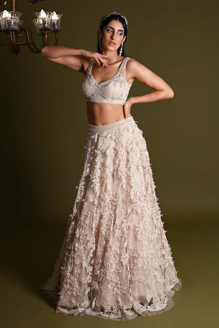 Buy Geisha Designs Off White Nylon Embroidered Arielle Floral Jaal Bridal Lehenga Set Online at Aza Fashions Buy_Geisha Designs_Off White Nylon Embroidered Arielle Floral Jaal Bridal Lehenga Set _Online_at_Aza_Fashions