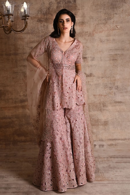 Geisha Designs Amineh Cut-Work Embroidered Peplum Kurta Sharara Set 