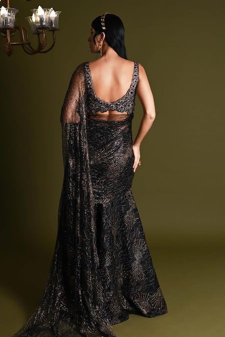 Geisha Designs Liora Lace Sequin Embellished Pre-Draped Saree Set