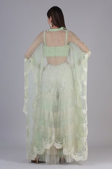 Geisha Designs Alina Floral Scallop Cutwork Jacket Embroidered Sharara Set 