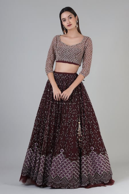 Buy Geisha Designs Purple Blouse And Lehenga Nylon & Viscose Isra Jaal Bridal Set Online at Aza Fashions Buy_Geisha Designs_Purple Blouse And Lehenga Nylon & Viscose Isra Jaal Bridal Set _Online_at_Aza_Fashions