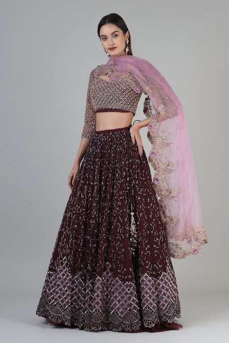 Shop Geisha Designs Purple Blouse And Lehenga Nylon & Viscose Isra Jaal Bridal Set Online at Aza Fashions Shop_Geisha Designs_Purple Blouse And Lehenga Nylon & Viscose Isra Jaal Bridal Set _Online_at_Aza_Fashions