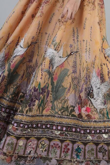 Geisha Designs Gold Polyester, Cotton, Nylon, Layla Bird Motif Print Embroidered Lehenga Set Online at Aza Fashions Geisha Designs_Gold Polyester, Cotton, Nylon, Layla Bird Motif Print Embroidered Lehenga Set _Online_at_Aza_Fashions