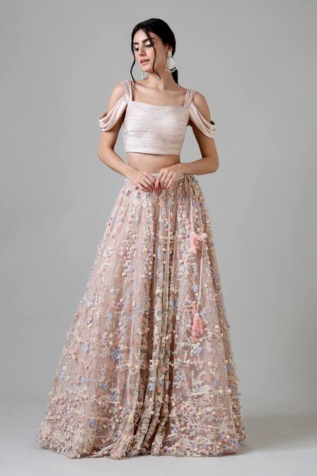Buy_Geisha Designs_Pink Nylon, Rayon, Polyester Embroidery, Beads, Althaia Floral Work Lehenga Set _Online_at_Aza_Fashions