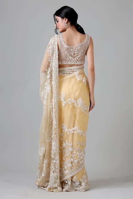 Geisha Designs Sylvie Floral Thread Embroidered Saree Set 