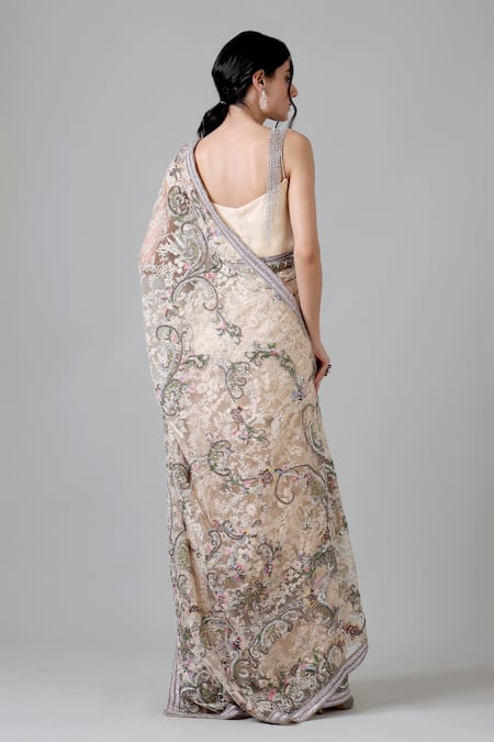 Geisha Designs Anaita Gardenia Embroidered Saree Set 