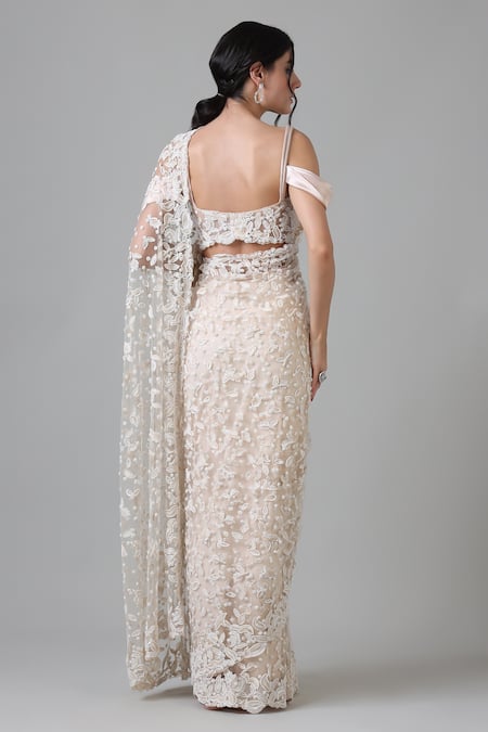 Geisha Designs Embroidered Lace Saree Set 