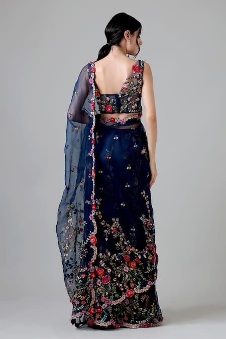 Geisha Designs Frances French Fleur Embroidered Saree Set 