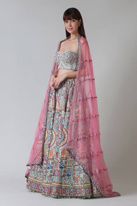 Buy Geisha Designs Blue Viscose, Silk, Nylon Sequins, Mandala Art Embroidered Bridal Lehenga Set Online at Aza Fashions Buy_Geisha Designs_Blue Viscose, Silk, Nylon Sequins, Mandala Art Embroidered Bridal Lehenga Set _Online_at_Aza_Fashions