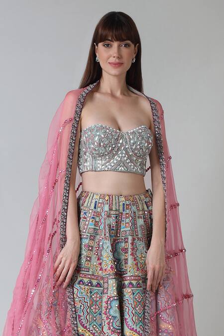 Shop Geisha Designs Blue Viscose, Silk, Nylon Sequins, Mandala Art Embroidered Bridal Lehenga Set Online at Aza Fashions Shop_Geisha Designs_Blue Viscose, Silk, Nylon Sequins, Mandala Art Embroidered Bridal Lehenga Set _Online_at_Aza_Fashions