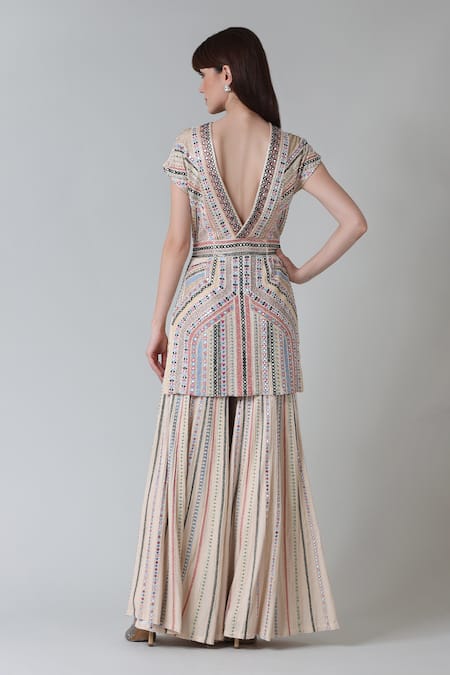 Geisha Designs Eman Aztec Mirror Embroidered Tunic With Sharara 